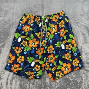 Peter Millar Orange Blue Floral Meshed Lined Swim Trunks Shorts Mens Small